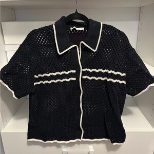 Abercrombie & Fitch Black and White Crochet Button-Up Top